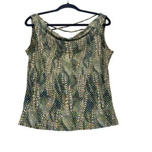 Vintage Y2K Sequin Tank Top 2XL Green Sparkle Party Made in USA fastival 90s